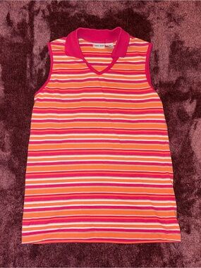 Cabin Creek Pink & Orange Striped Sleeveless Polo Tank